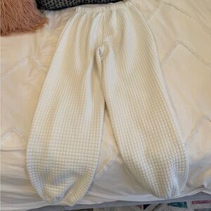 Cozy White Waffle Knit Kids Pants